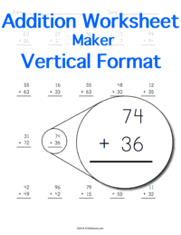 Addition Worksheet <small>Vertical Format</small>