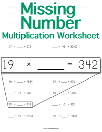 Multiplication Worksheet <small>Missing Number</small>