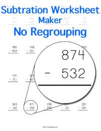 Subtraction without Regrouping Worksheet